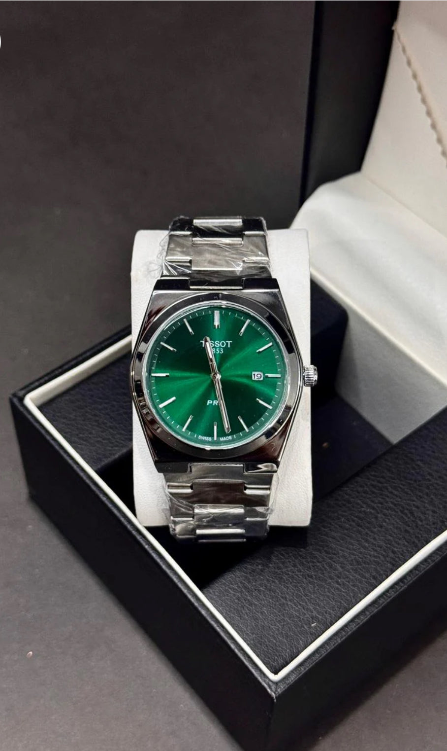 TISSOT PRX | QUARTZ | PLAIN DIAL | SILVER WITH GREEN SAPPHIRE GLASS | MASTER LOCK | PREMIUM QUALITY