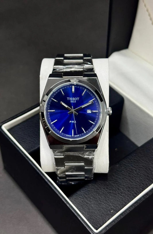 TISSOT PRX | QUARTZ | PLAIN DIAL | SILVER WITH ICE BLUE| SAPPHIRE GLASS | MASTER LOCK | PREMIUM QUALITY
