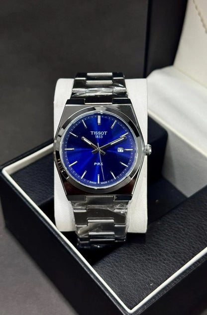 TISSOT PRX | QUARTZ | PLAIN DIAL | SILVER WITH BLACK | SAPPHIRE GLASS | MASTER LOCK | PREMIUM QUALITY