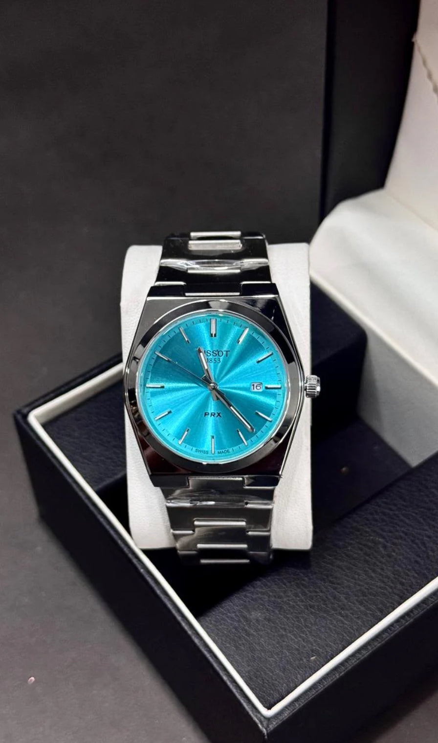 TISSOT PRX | QUARTZ | PLAIN DIAL | SILVER WITH BLACK | SAPPHIRE GLASS | MASTER LOCK | PREMIUM QUALITY