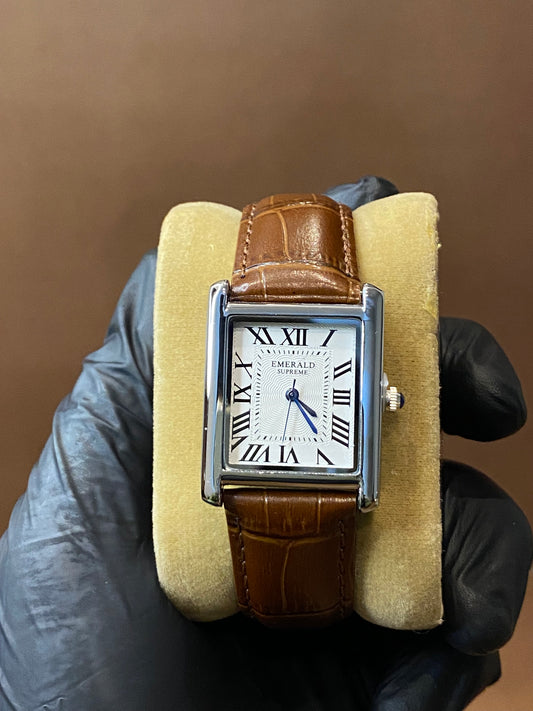 EMERALD SUPREEM | CARTIER STYLE | TANK DESIGN | PREMIUM LEATHER STRAP | QUARTZ MOVEMENT | METAL CASE