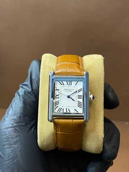 EMERALD SUPREEM | CARTIER STYLE | TANK DESIGN | PREMIUM LEATHER STRAP | QUARTZ MOVEMENT | METAL CASE