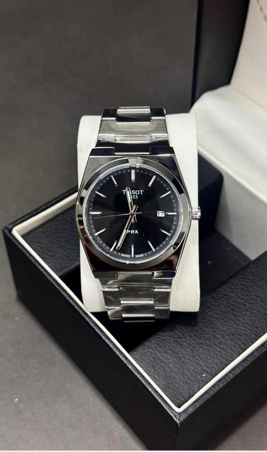 TISSOT PRX | QUARTZ | PLAIN DIAL | SILVER WITH BLACK | SAPPHIRE GLASS | MASTER LOCK | PREMIUM QUALITY